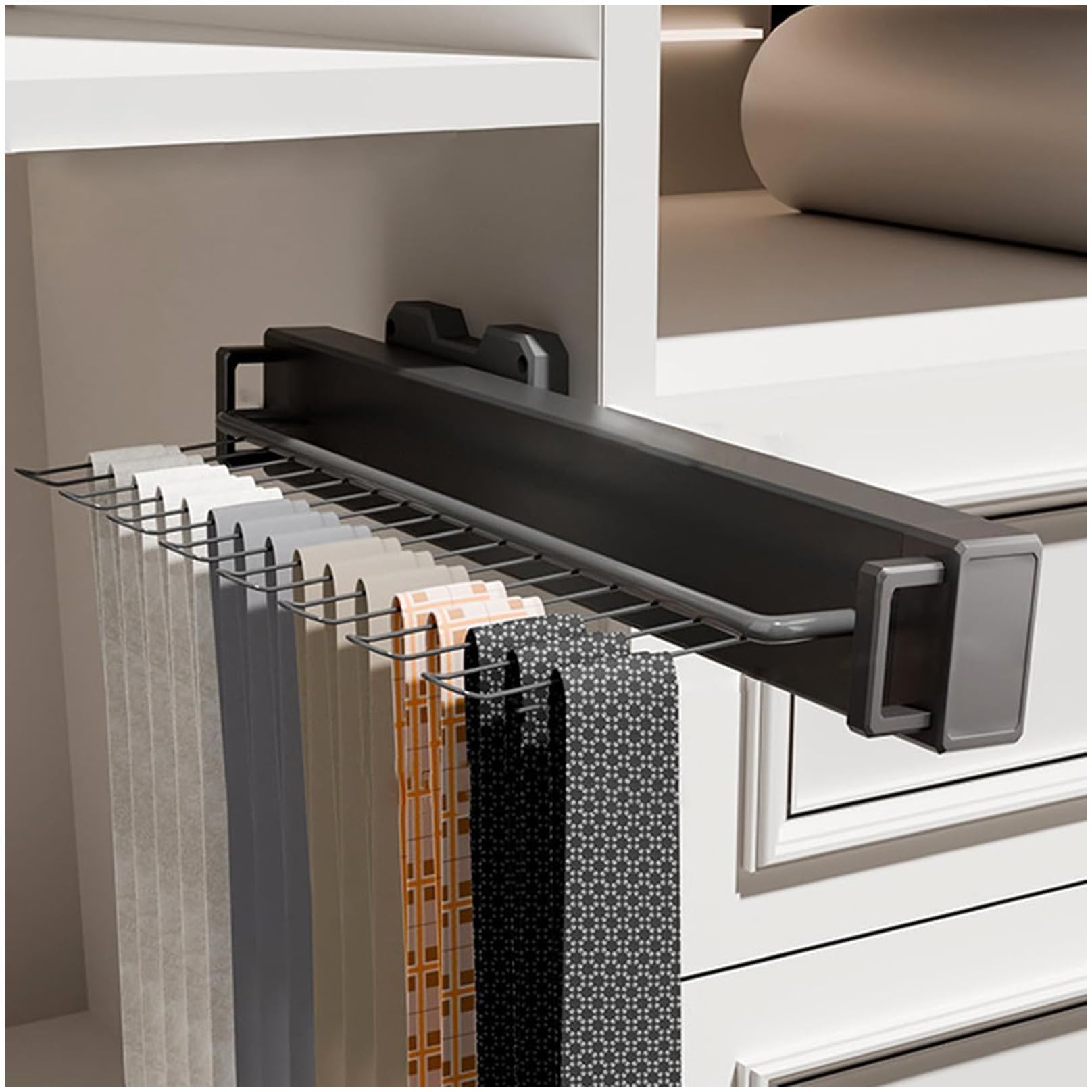 Marrone,40x15cm, Portacravatte Scorrevole, Appendiabiti per 8 Cravatte con Estrazione, Porta Cinture, Porta Foulard E Cinture per Armadio, Organizzatore da Montare Lateralmente