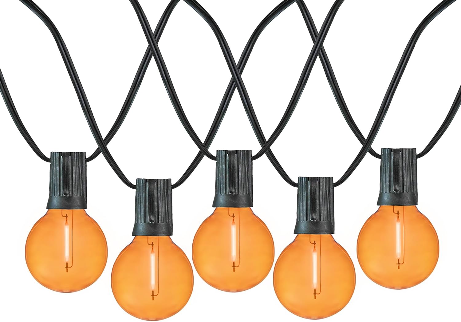 Novelty Lights G40 Filament LED String Light, Translucent Red/White/Blue Bulbs, 25 Globe Lights with 12" Spacing on Black Wire, Indoor/Outdoor Festive Patio Lights