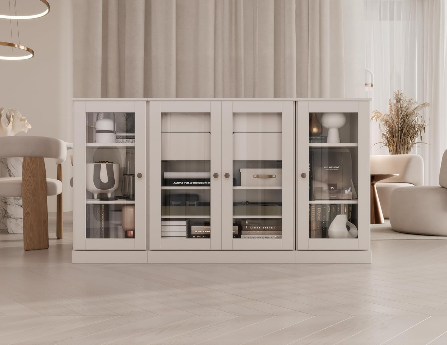 Palace Imports 100% Solid Wood 65"" Sideboard with Clear Glass Doors, 2-Drawers and Adjustable Shelves