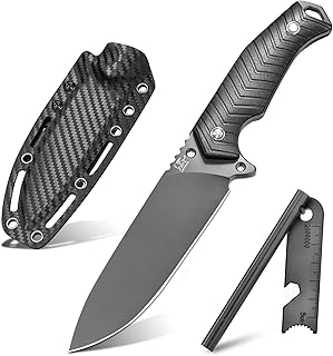 LOTHAR BAT Outdoor nóż stały, 12 cm, stal D2, nóż myśliwski, nóż bushcraft z uchwytem G10 i krzesiwem, nóż survivalowy z pochwą Kydex, nóż taktyczny, nóż wędkarski