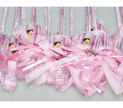Juego de 12 piezas de collar con corona para chupete, regalo de baby shower, juego de decoración para niñosniñas, recuerdos de baby shower (rosa)