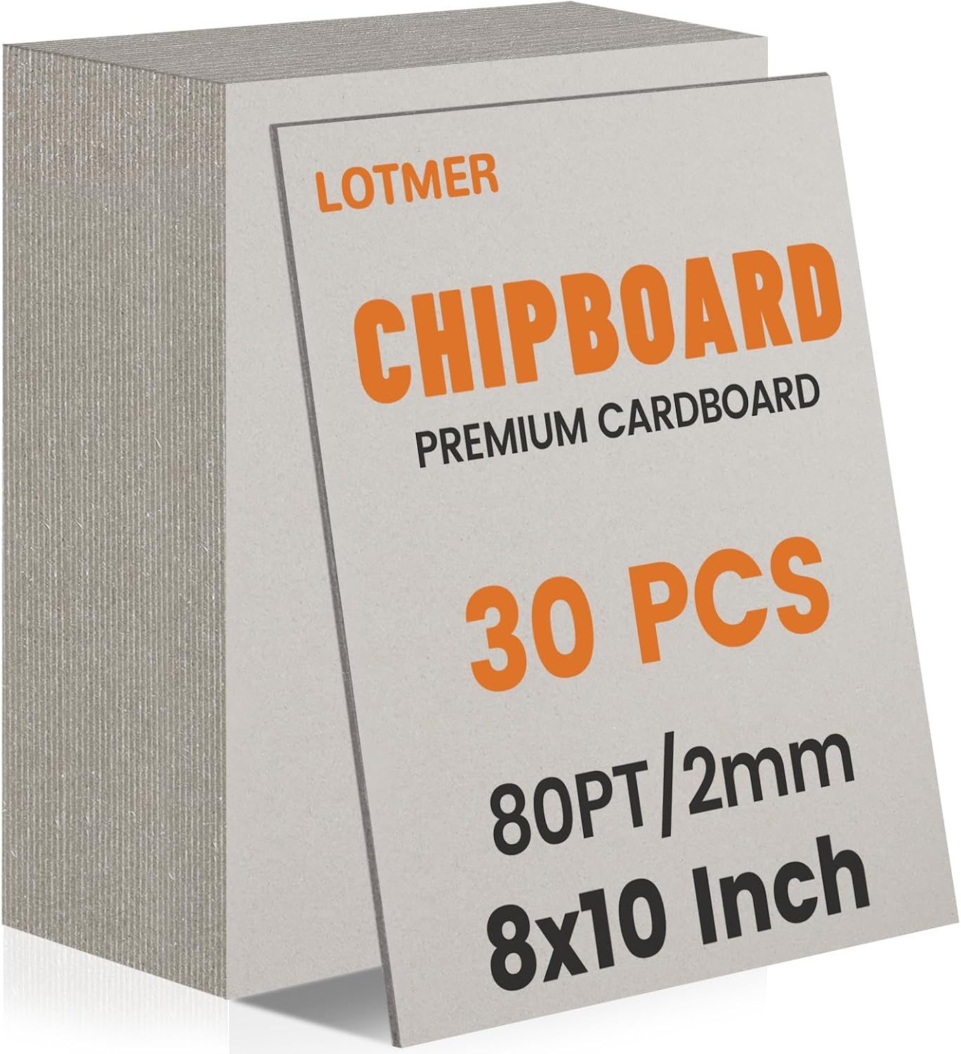 LOTMER 30 Pack Chipboard Sheets 8x10Inch, 80PT-2mm Thick Heavy Duty Bookbinding Board, Thick Cardboard Sheets for Scrapbooking, Framing, Packaging and DIY Projects