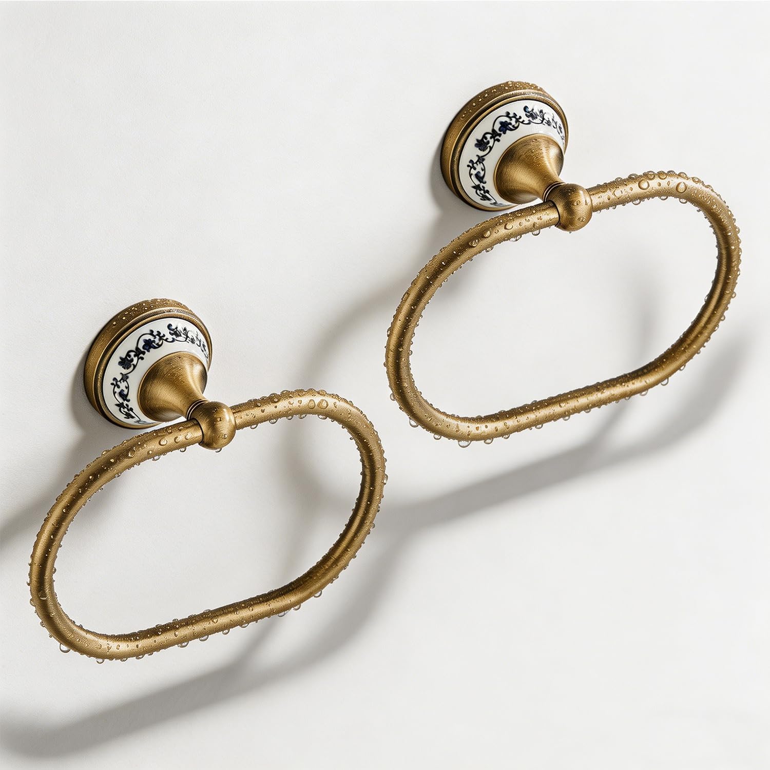 2-Piece Hand Towel Holder, NEWRAIN Antique Brass Towel Ring, Vintage Ellipse Wall Mounted Towel Rack, Heavy Duty Towel Hanger for Bathroom, Kitchen,Hotel