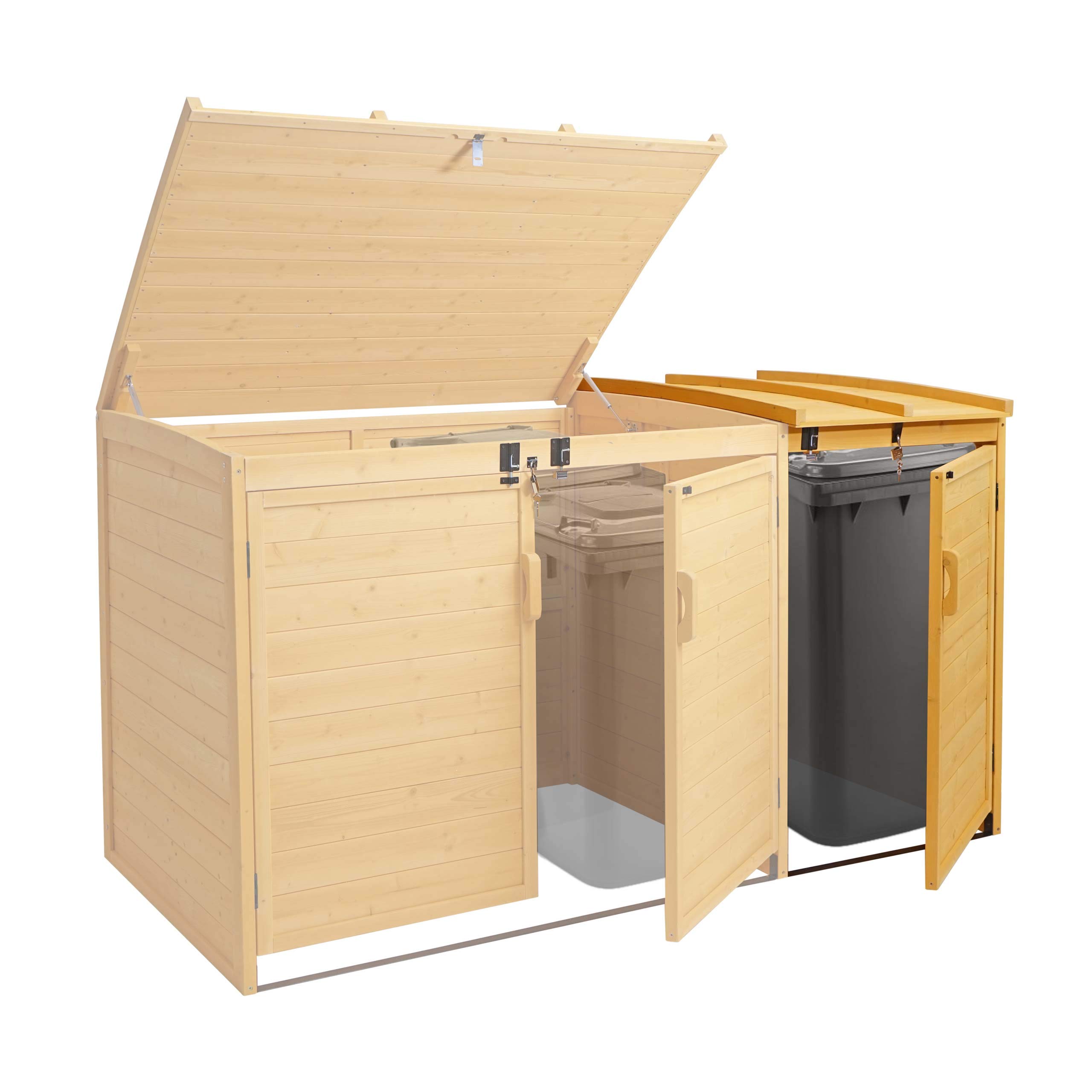 Mendler XL 1er-/2er-Mülltonnenverkleidung Erweiterung HWC-H75 - braun | Mülltonnenbox, Holz, 120x68x104cm, MVG-Zertifiziert