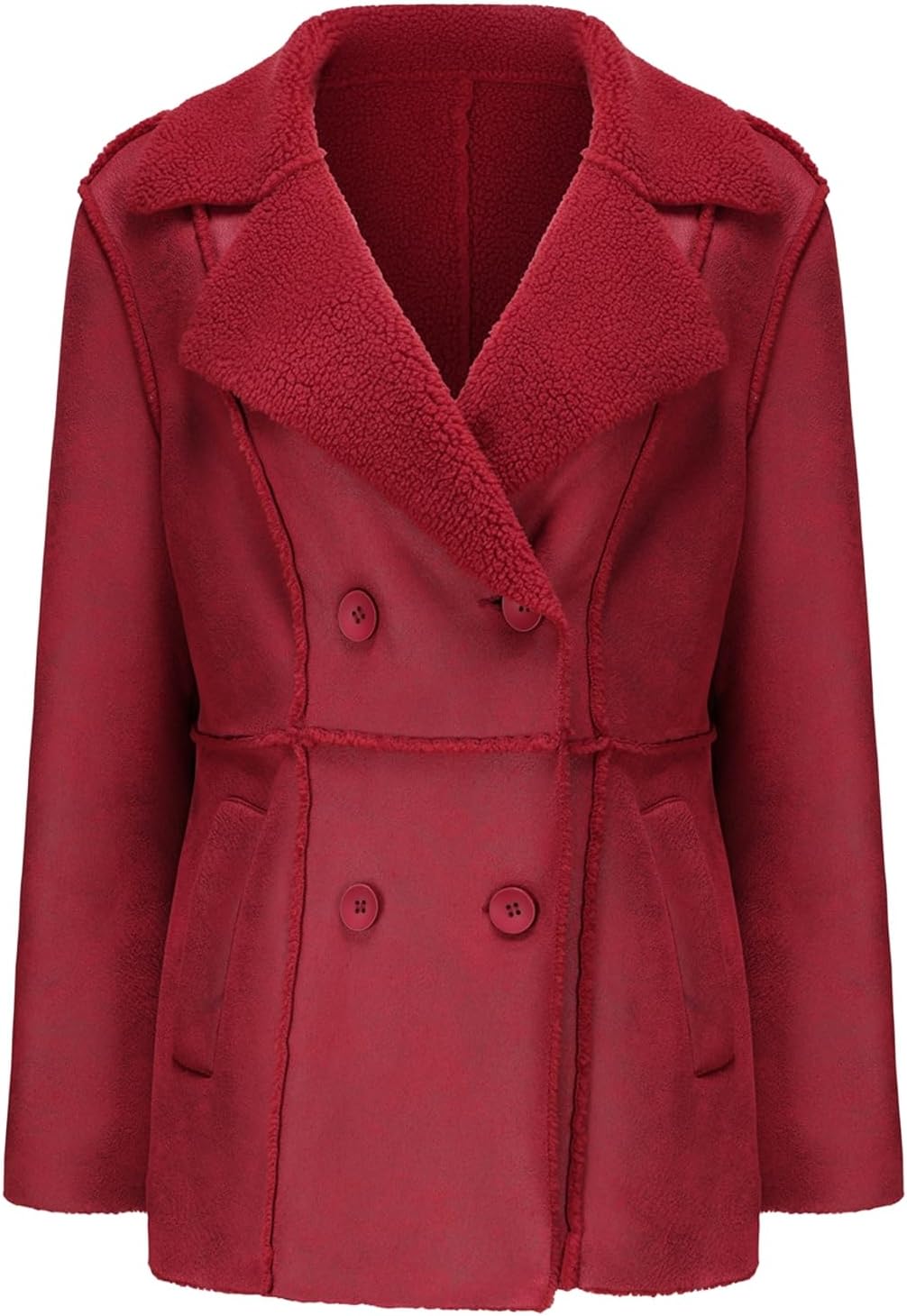 Women's Fashion Faux Fur Lapel Double-Breasted Thick Wool Trench Coat Winter Warm Breasted Pea Casual Thicken Jacket