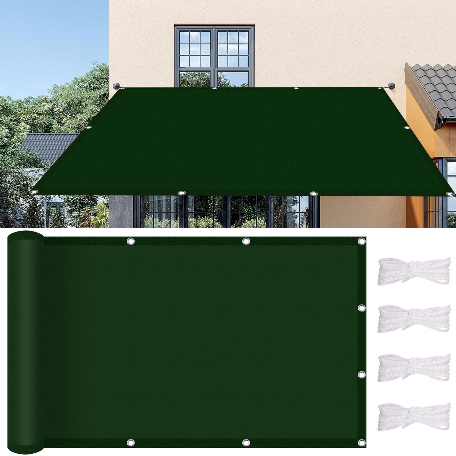 Voile d'ombrage 700x760cm vert foncé pour ombrager un grand jardin
