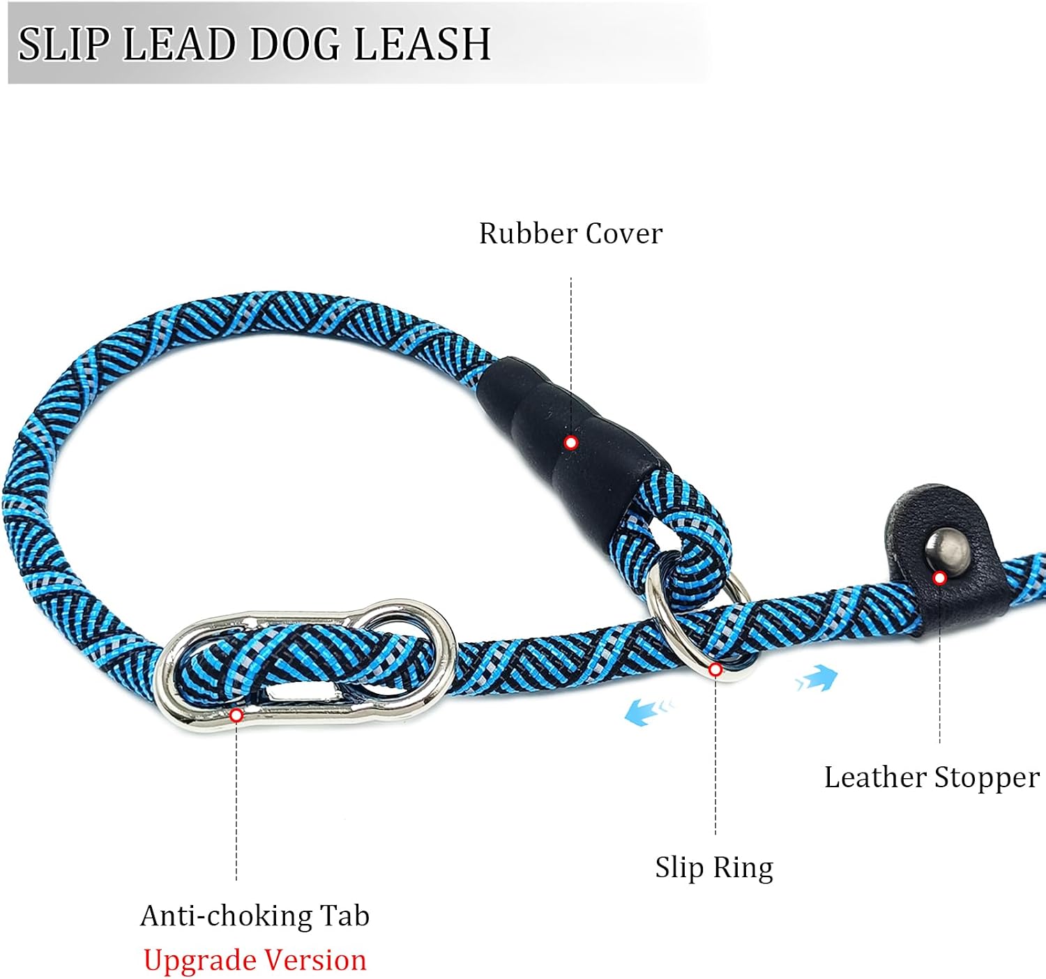 8FT 15FT 20FT Long Slip Lead Dog Leash 3/8" Nylon Reflective Rope | No-Pull Training Lead for Medium Large Dogs (15FT * 3/8", Blue)