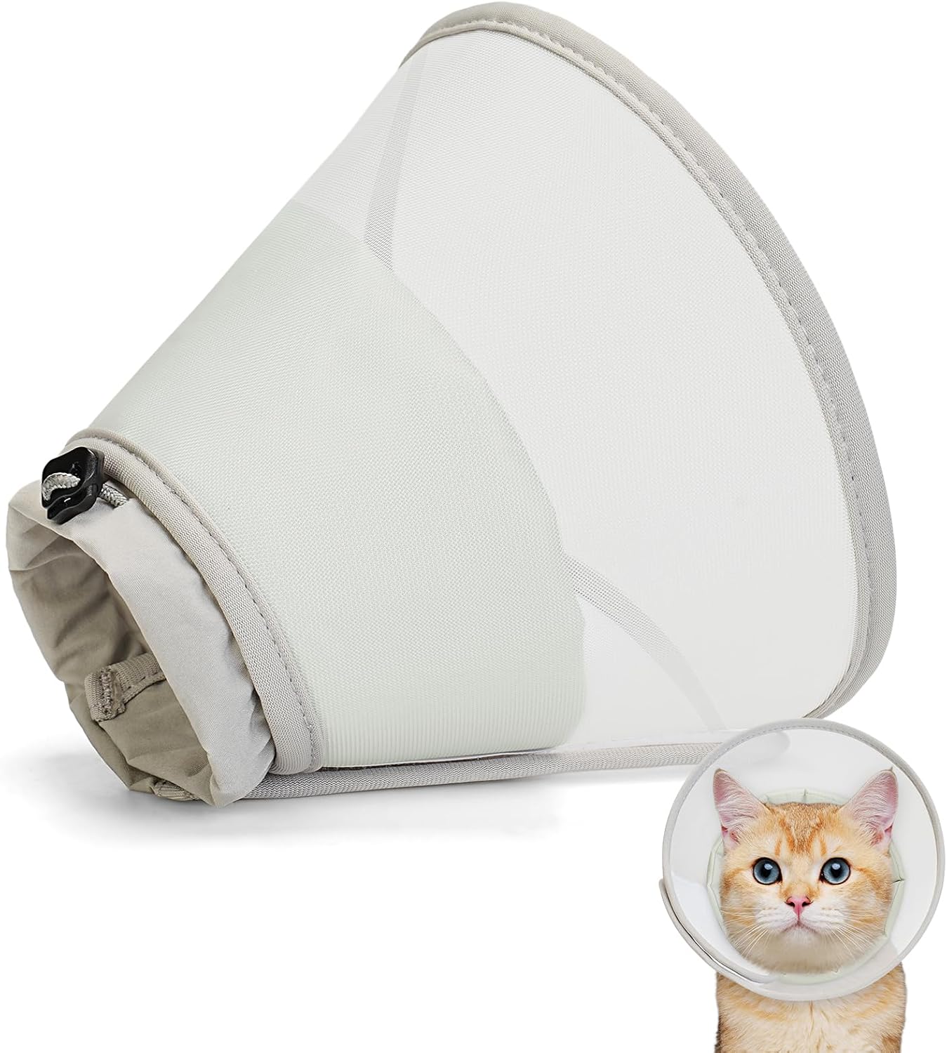 Supet Soft Cat Cone Collar to Stop Licking, Breathable Mesh Cone with Waterproof Liner Recovery Collar, for Kitten, Comfortable Elizabethan Alternative for Spay Neuter Grooming (M)