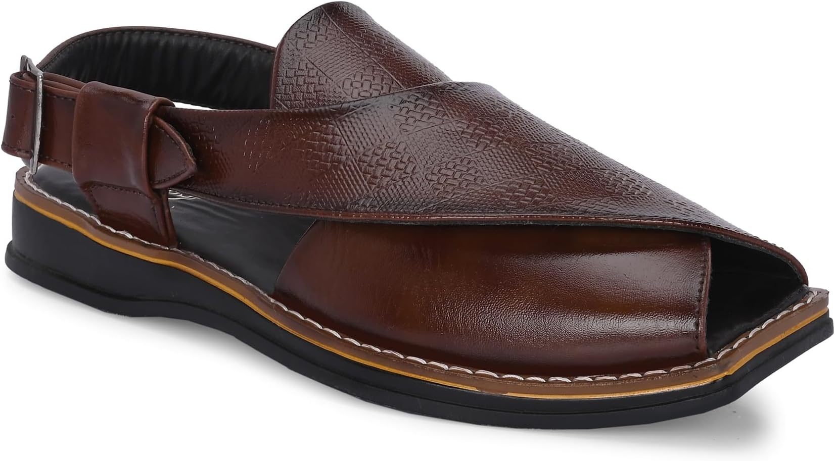 POS Men's Ethnic Synthetic Leather Peshawari Slip On Sandal | Shoes for Wedding|Party|Occasions|Fashion|Stylish|Outdoor|Lightweight|Shoes with TPR Sole