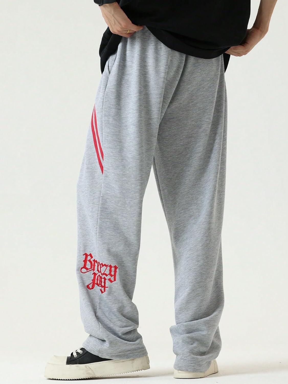 ZAFUL Men's Baggy Casual Pants Letter Graphic Sweapants Drawstring Lounge Straight Leg Track Pants with Pockets(2-Grey, XXL)