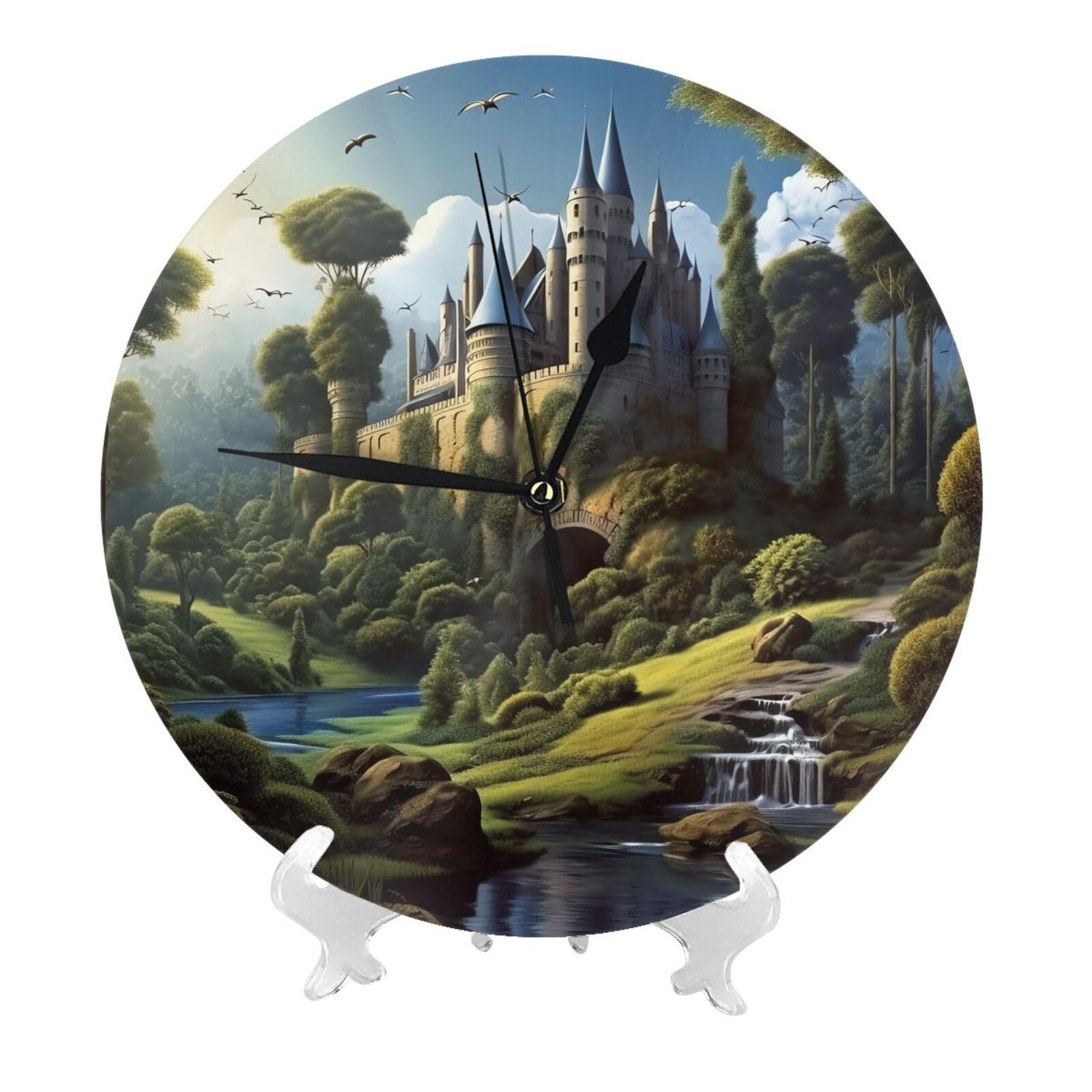 DWVTSLH Woods and Castle Wall Clock 10 Inch Silent Non-Ticking Modern Clocks Battery Operated - Decorative Wall Clocks for Bedroom Living Room Kitchen Office Wall Decor Gift Idea