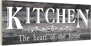 Wood Kitchen Sign, The Heart of Home, Solid Wood Kitchen Signs for Above Cabinets, Grey Funny Inspirational Home Farmhouse Kitchen Decoration