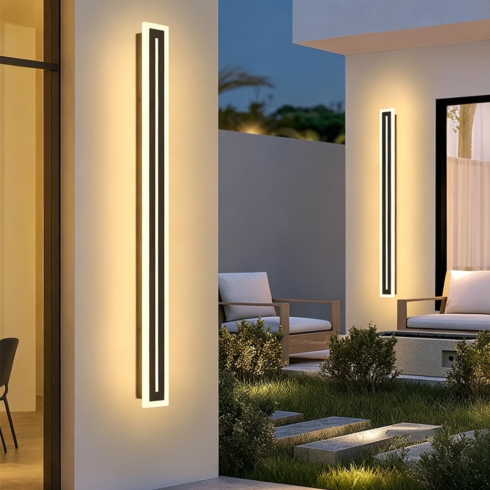 Nowoczesna lampa ścienna LED, do użytku na zewnątrz, IP65, wodoszczelna lampa ścienna 3000-6500 K, ściemniana, długa lampa ścienna z pilotem zdalnego sterowania, do wewnątrz/na zewnątrz, do