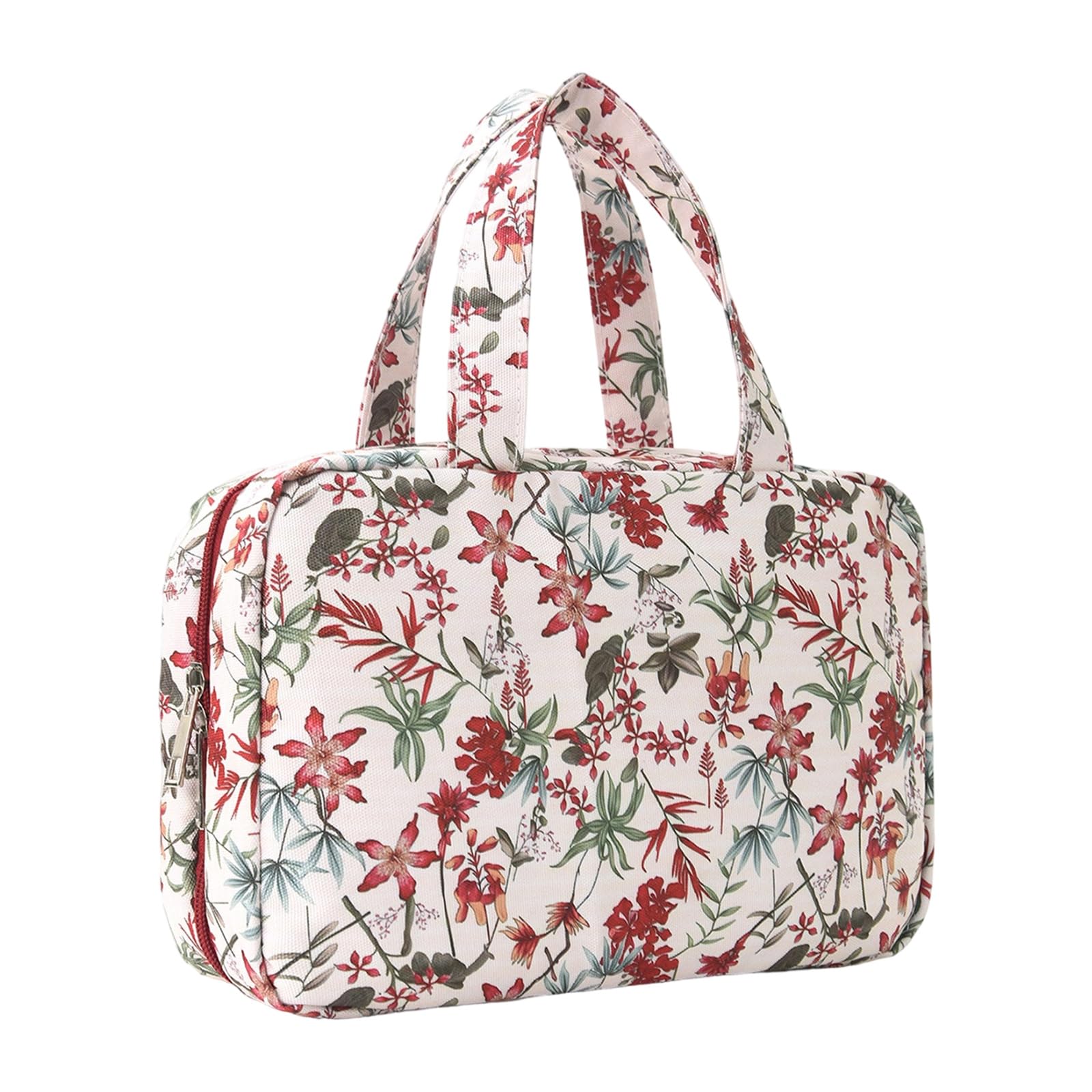 Zeiwohndc Women's Red Flowers Multipurpose 4 Foldable Hanging Toiletry Case Water Resistant Travel Carrier For Men And Family Foldable Hook Bathroom Planner