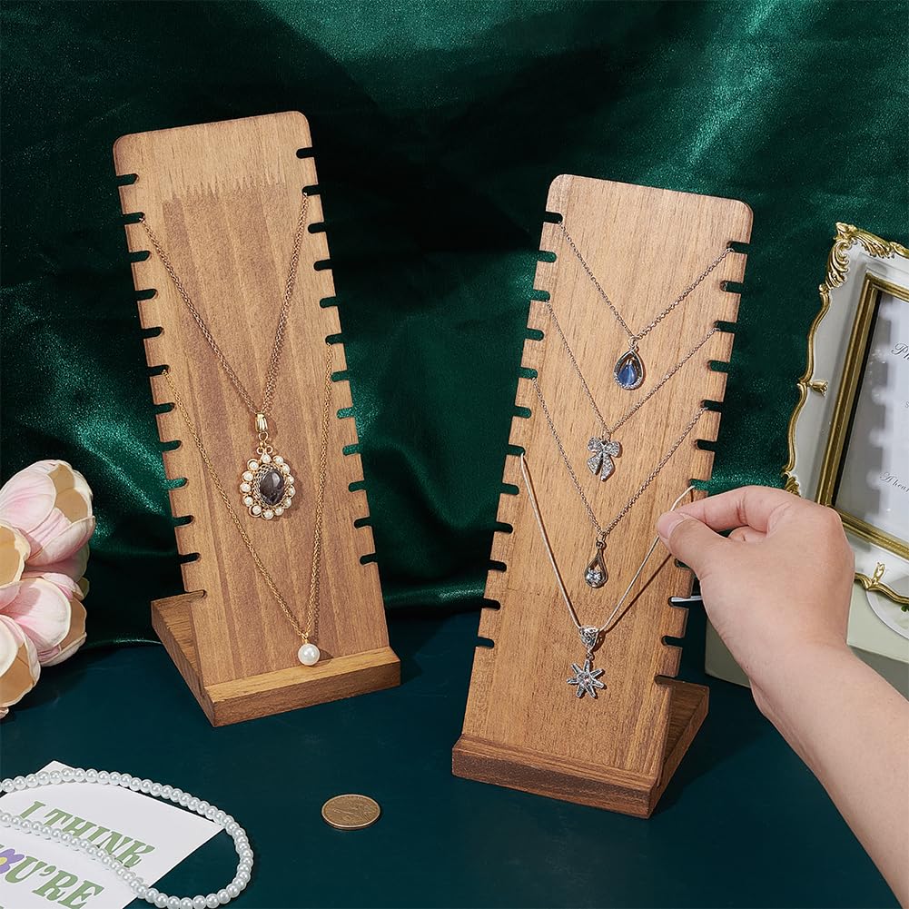 PH PandaHall 2 juegos de 12 ranuras para collares, soporte de madera para collares, exhibidores de collares, soportes de joyería, tableros de exhibición de mesa para vendedores, venta al por menor