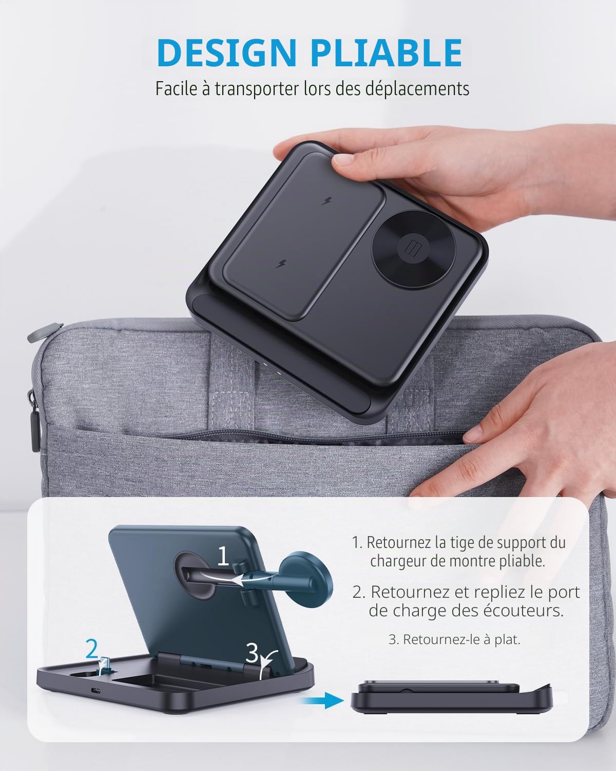 pour Samsung Z Fold 5 Wireless Charger Station, 3 en 1 Station d'accueil Pliable à Chargement Rapide pour Galaxy Z Fold 4/3, Z Flip 5/4/3, S23, Note20/10 Ultra, Watch 6/5//4/3, Earbuds 2 Pro