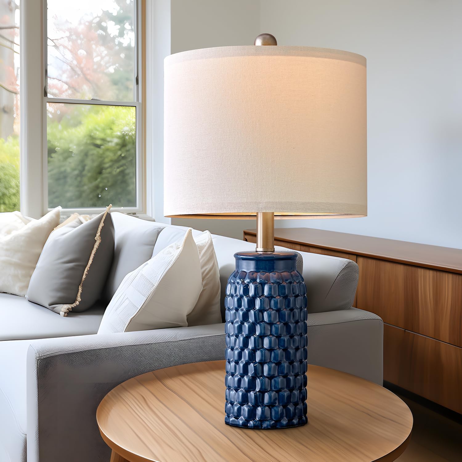 USumkky Lampada da comodino moderna in ceramica da 50,8 cm, blu scuro, set di 2 per la decorazione della camera da letto, lampada da tavolo per soggiorno, ufficio, dormitorio