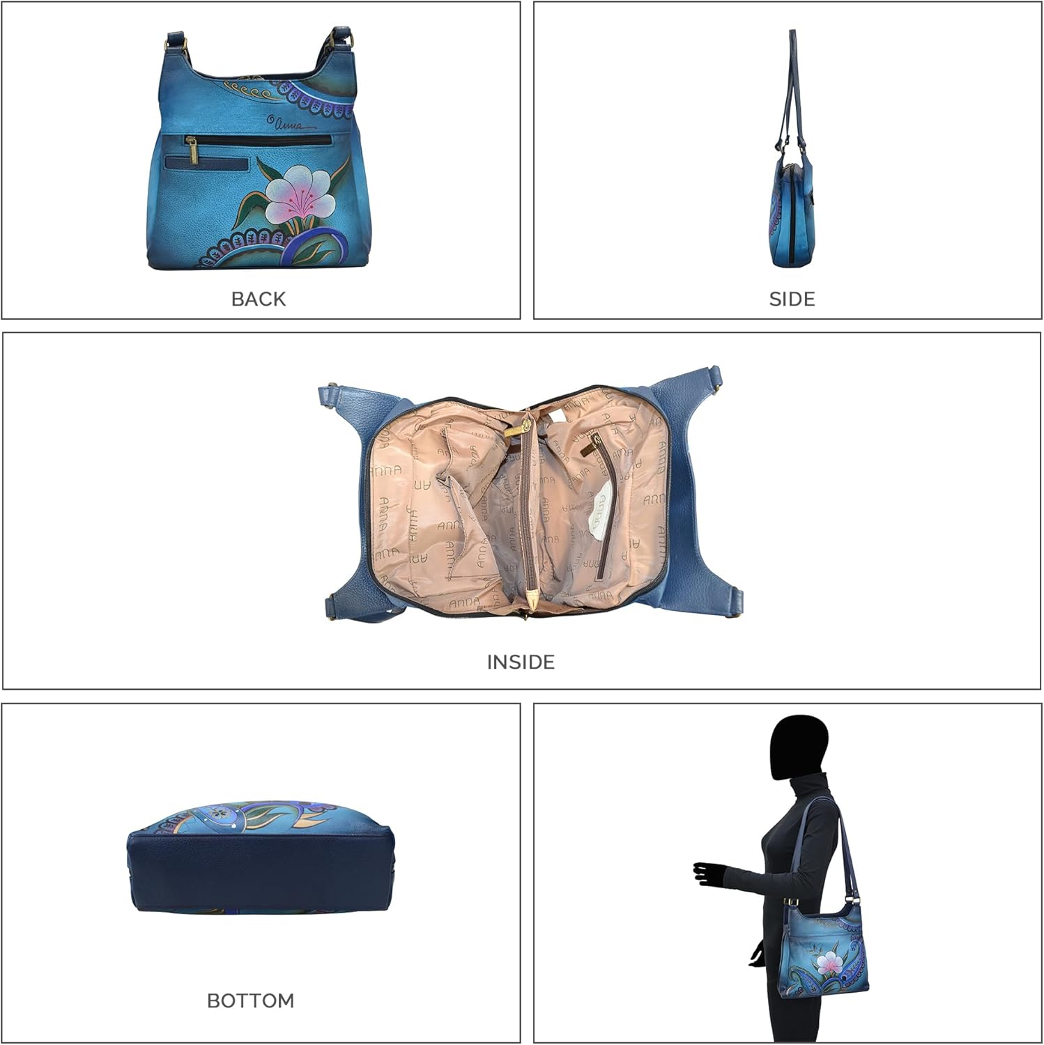 Anna by Anuschka Hand-Painted Original Artwork, Genuine Leather - Triple Compartment Satchel - Image 3