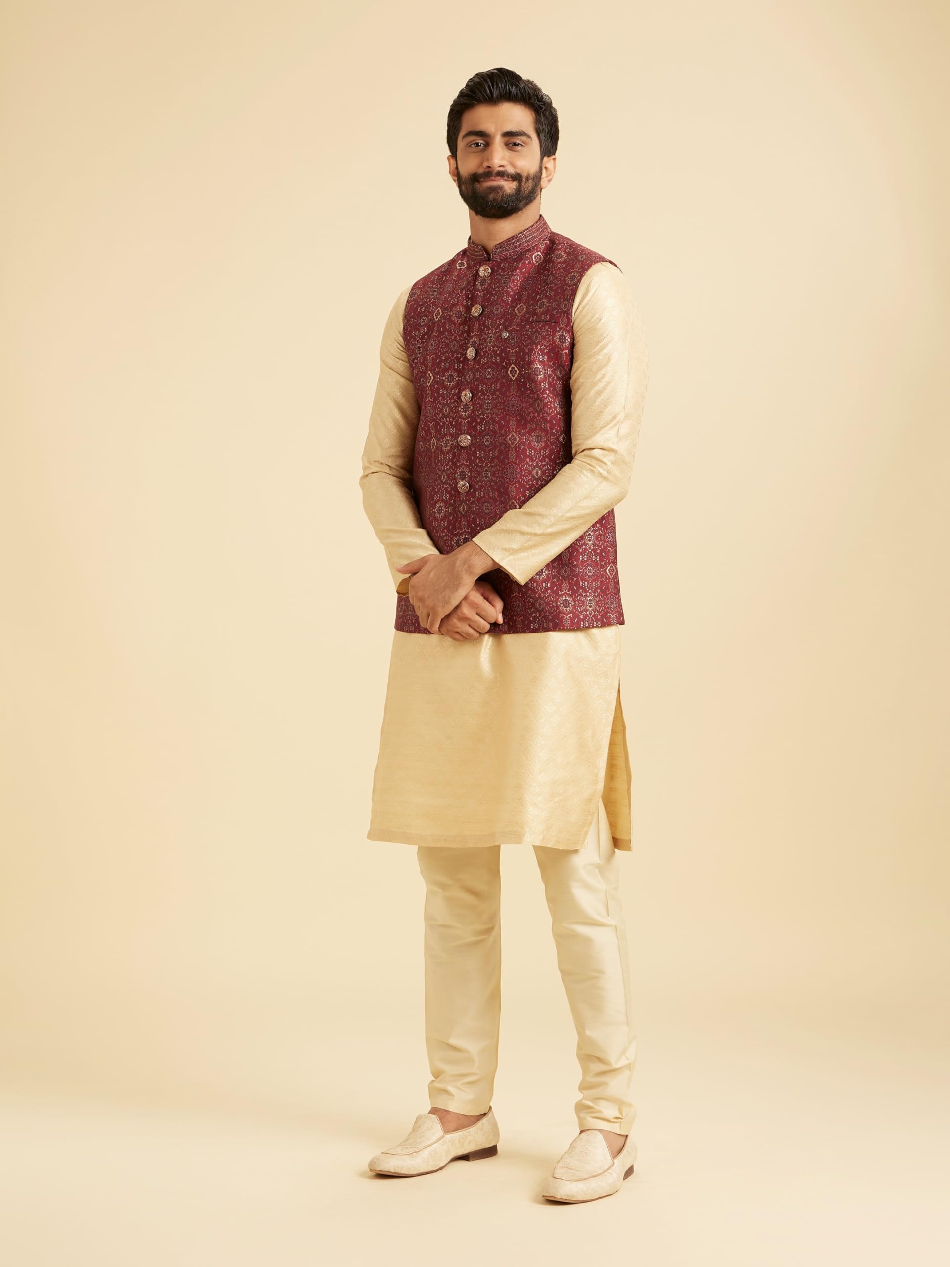 Manyavar Giacca tradizionale Nehru da uomo in broccato Self Design (1 pezzo)
