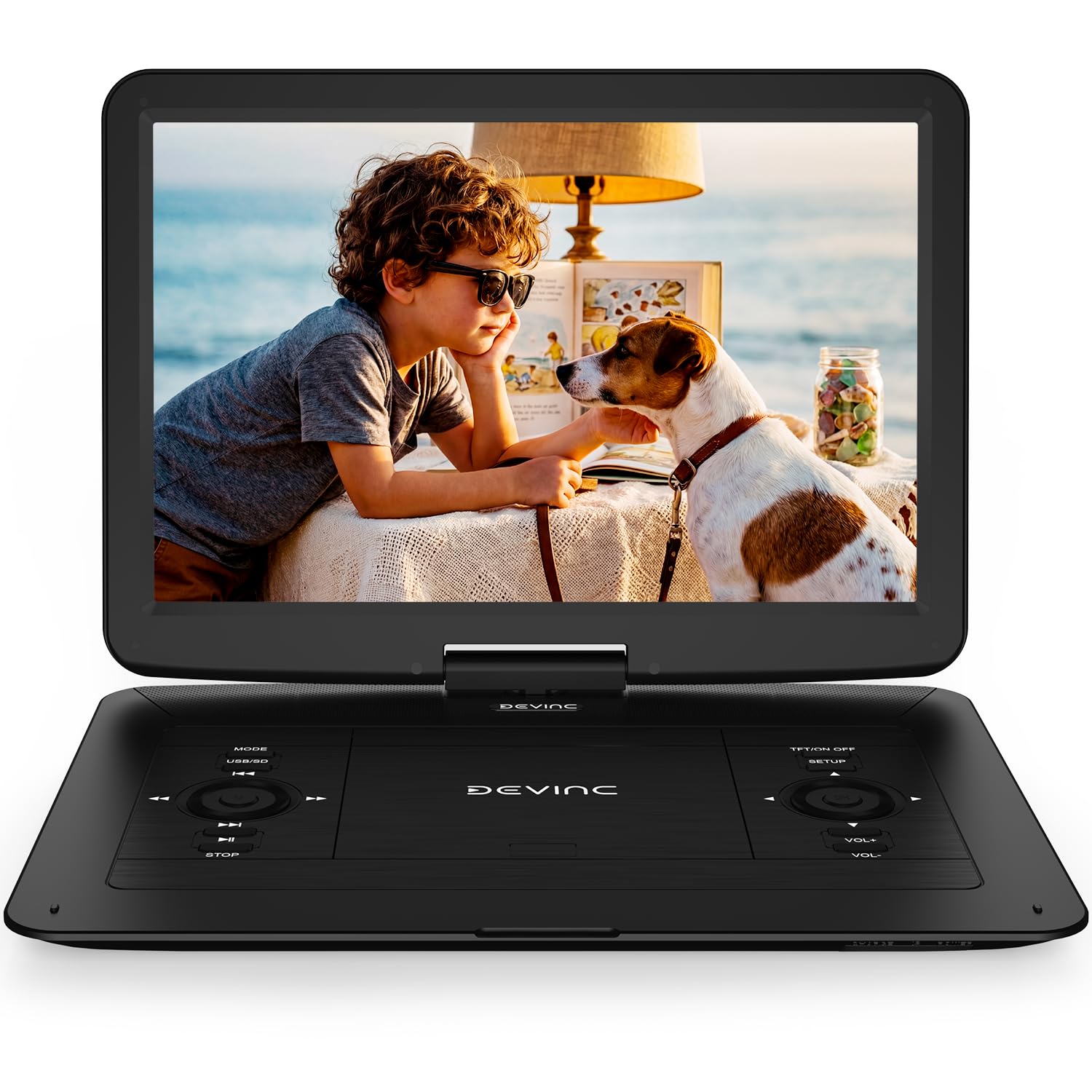 17.5" Portable DVD Player for Kids & Elderly – 15.6" HD Swivel Screen, 6-Hour Battery, Plays DVDs/CDs/USB/SD, Sync to TV, High Volume Speaker, Region-Free, Includes Car Charger, Black