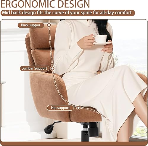 Miniatura 8 de Silla de oficina en casa con ruedas, pequeña y cómoda, silla de oficina de piel sintética, silla de escritorio giratoria ajustable, moderna, de piel