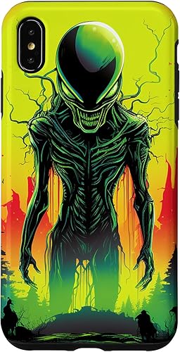 Vista 13 de iPhone 14 Pro Max Cute Green Alien Head UFO Space Face Alien Case