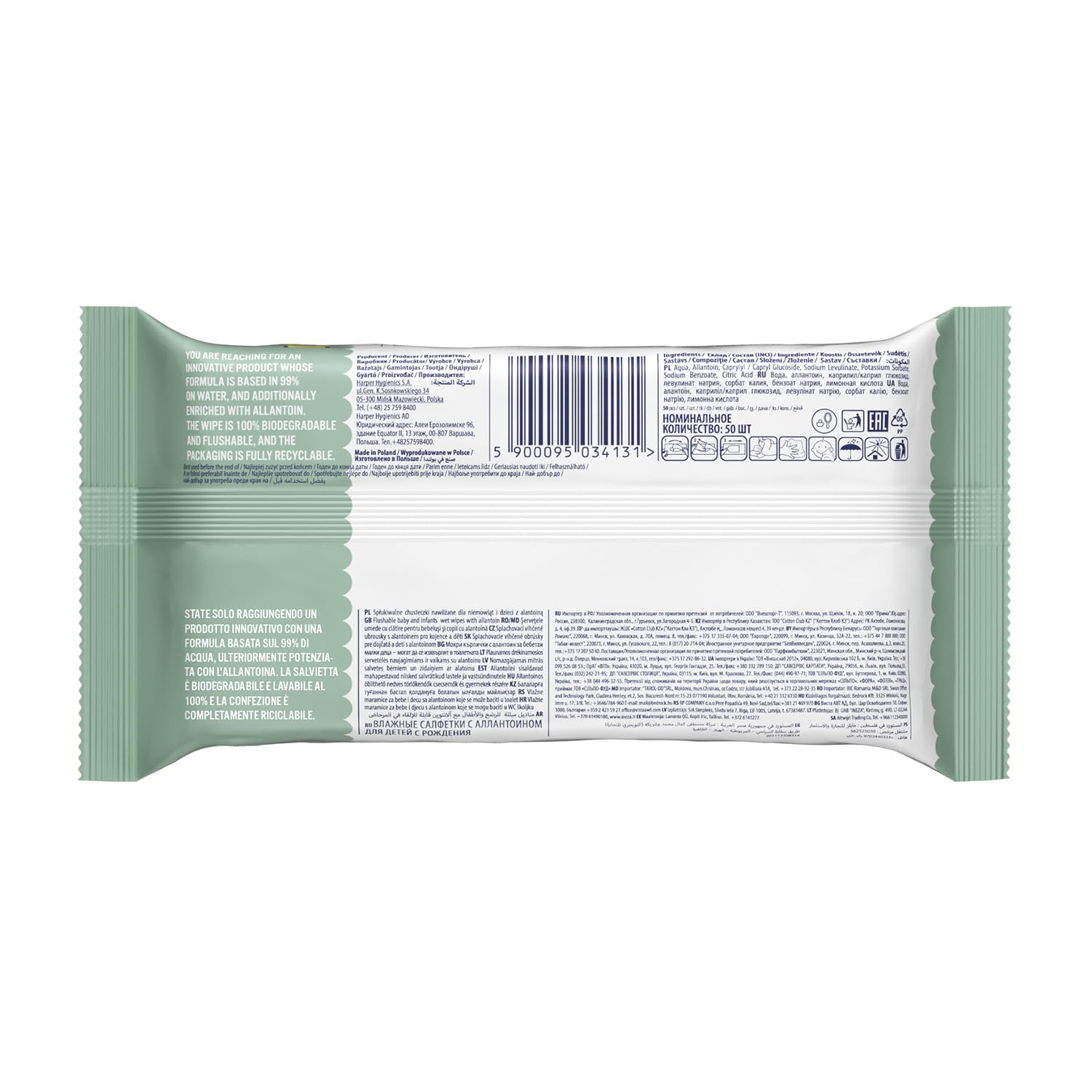 Cleanic Salviette Umidificate Baby Eco Pure Water - (50x16 Pezzi) Salviette - Composizione 99% acqua, allantoina, senza profumo, lavabili, per pelli sensibili - 800 Pezzi