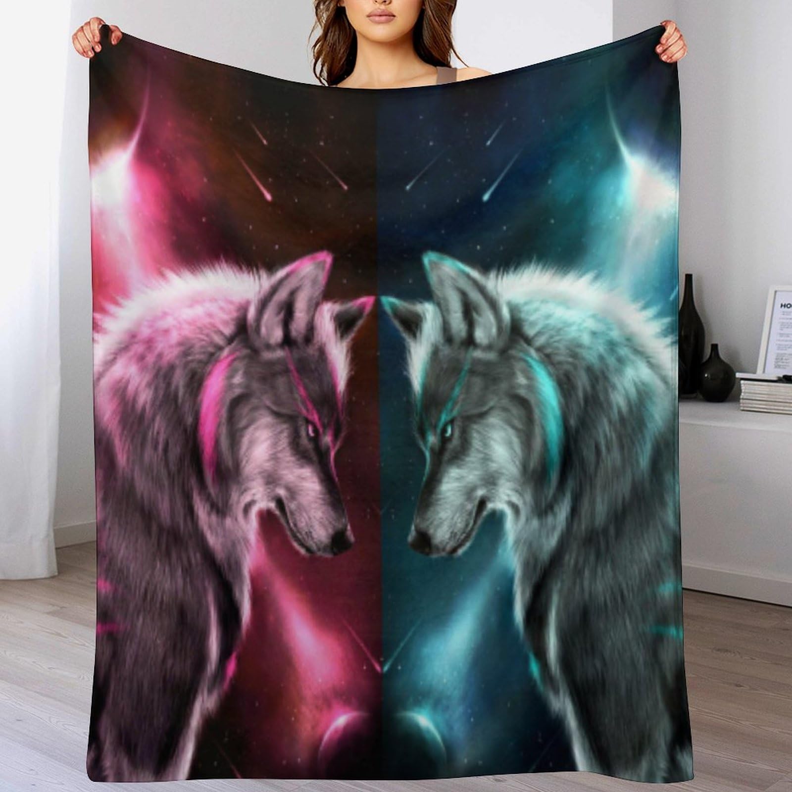 Couverture polaire loup contre les nuits froides : un plaid chaud en flannel pour lit et canapé