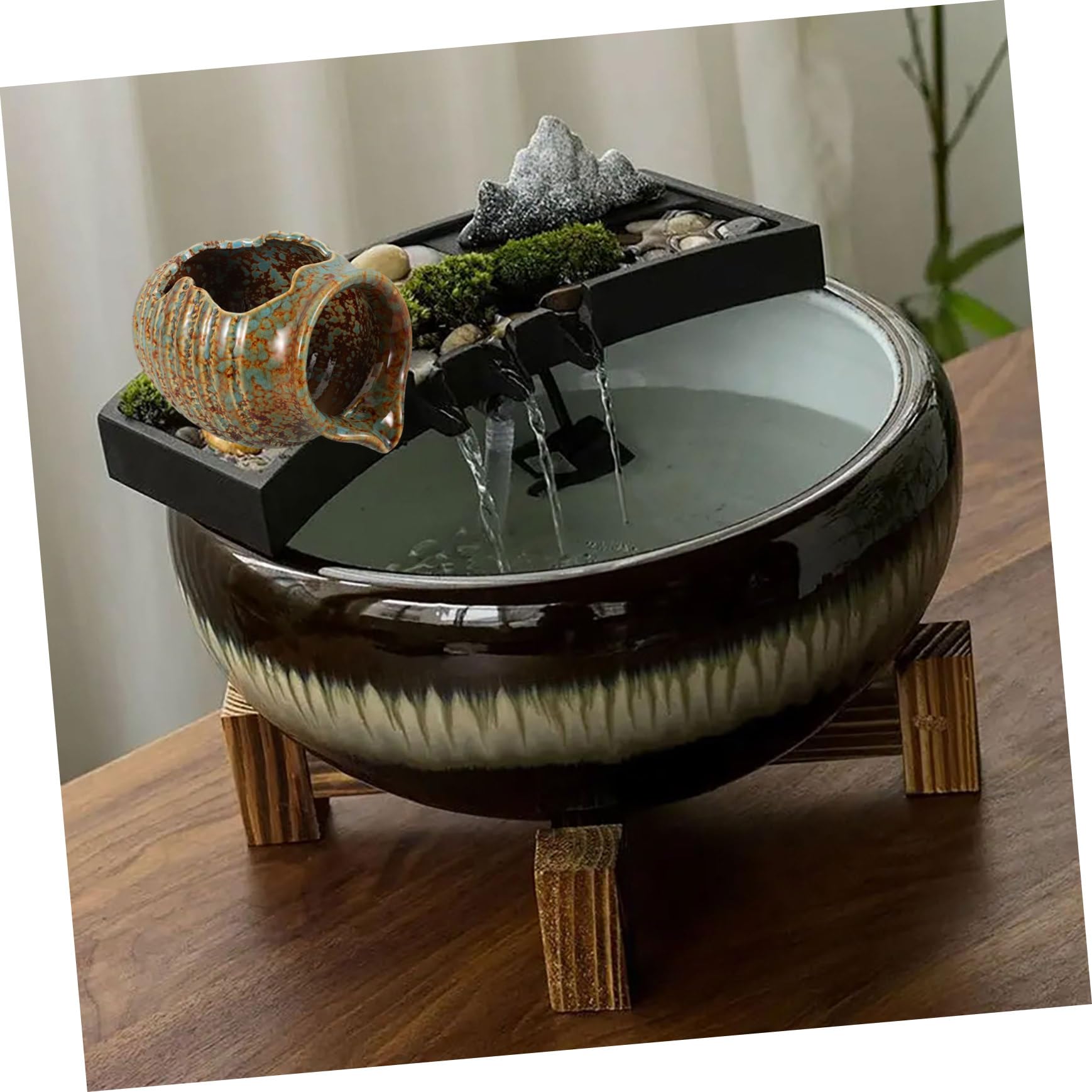 Ipetboom Fontana Decorativa in Ceramica Verde Circolazione D'acqua e Resistente, Vaso per Interni e Balcone per Decorazione e Filtrazione Dell'acqua
