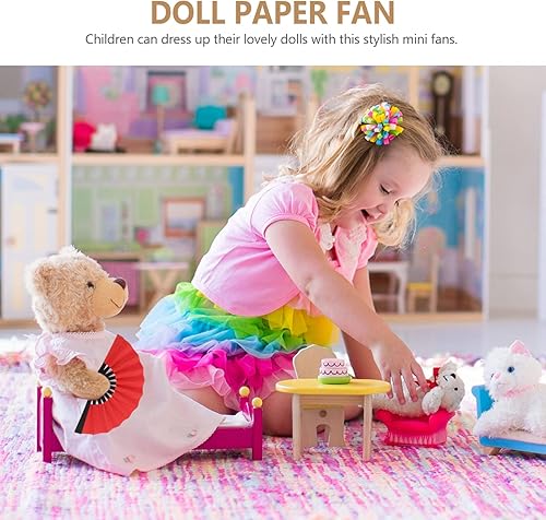 Miniatura 6 de jojofuny Mini ventilador plegable, accesorios para casa de muñecas, ventiladores de mano de papel en miniatura, ventilador plegable pequeño, micro