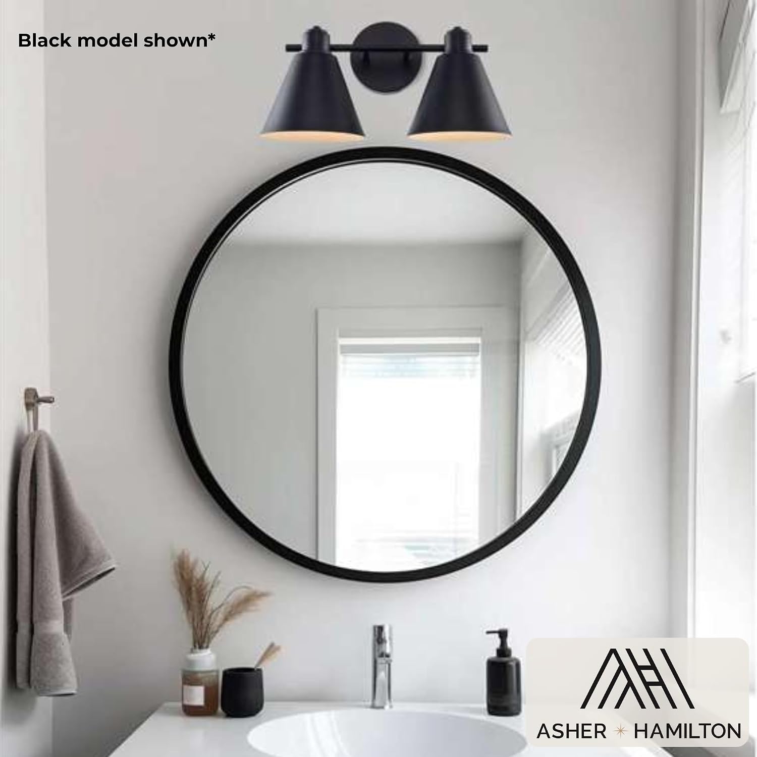 Asher Hamilton AHV-103BNCL 2 Light Boden Vanity Light | Two E26 Medium Base Bulbs Required Sold Separately | 60 Watt Max Per Bulb | Damp Rated | Brushed Nickel Finish | Clear Glass Shades