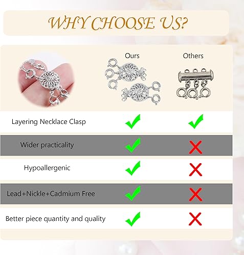 Miniatura 4 de ASH'S CHOICE Juego de 2 cierres para collares, oro y plata de 14 quilates, sin enredos, conector separador de collares, cierres para hacer pulseras