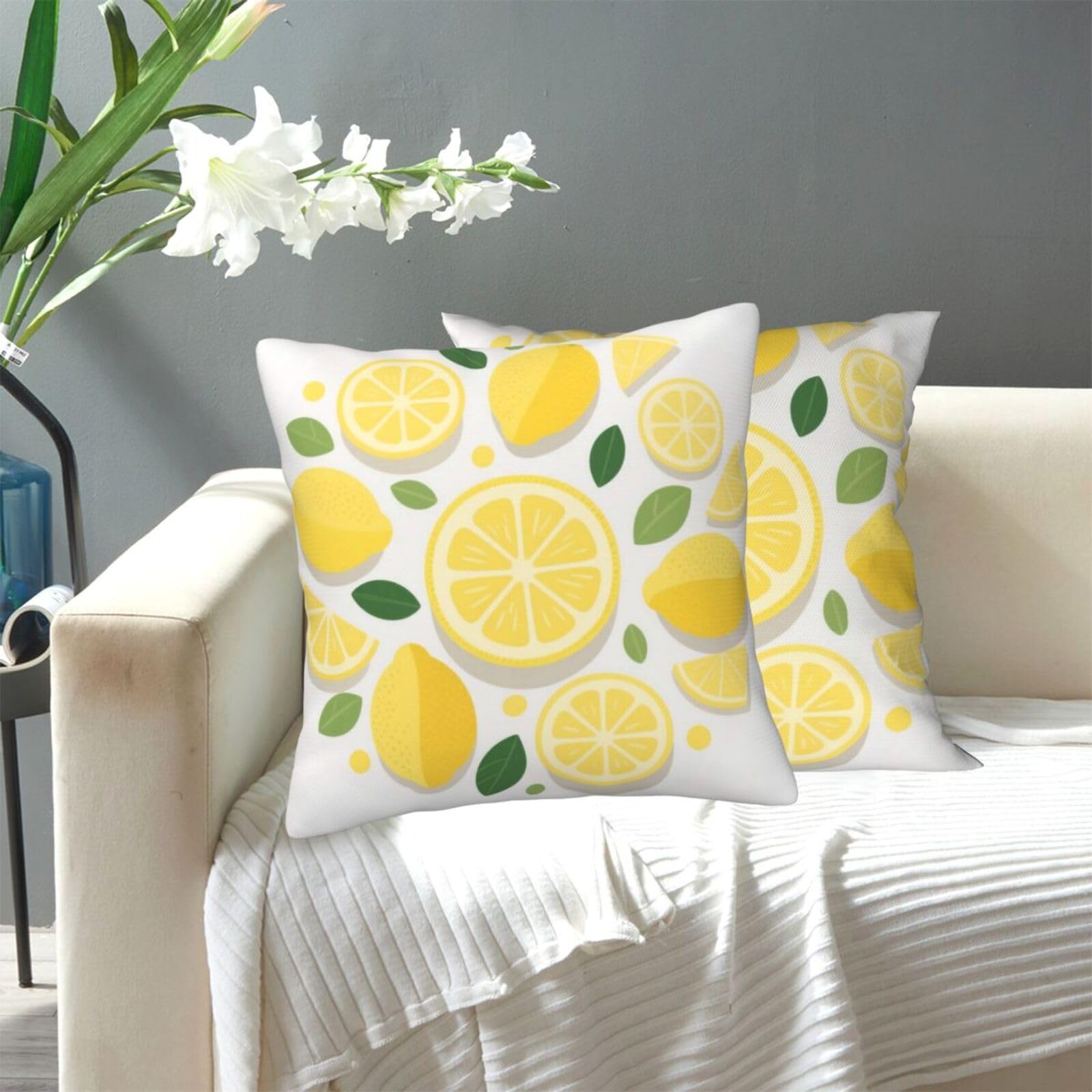 FekiLoot Decorative Throw Pillow Covers Modern Farmhouse Pillowcase Double Sided Cozy Cushion Cover for Sofa Couch Bed 20"X20" Summer Lemon