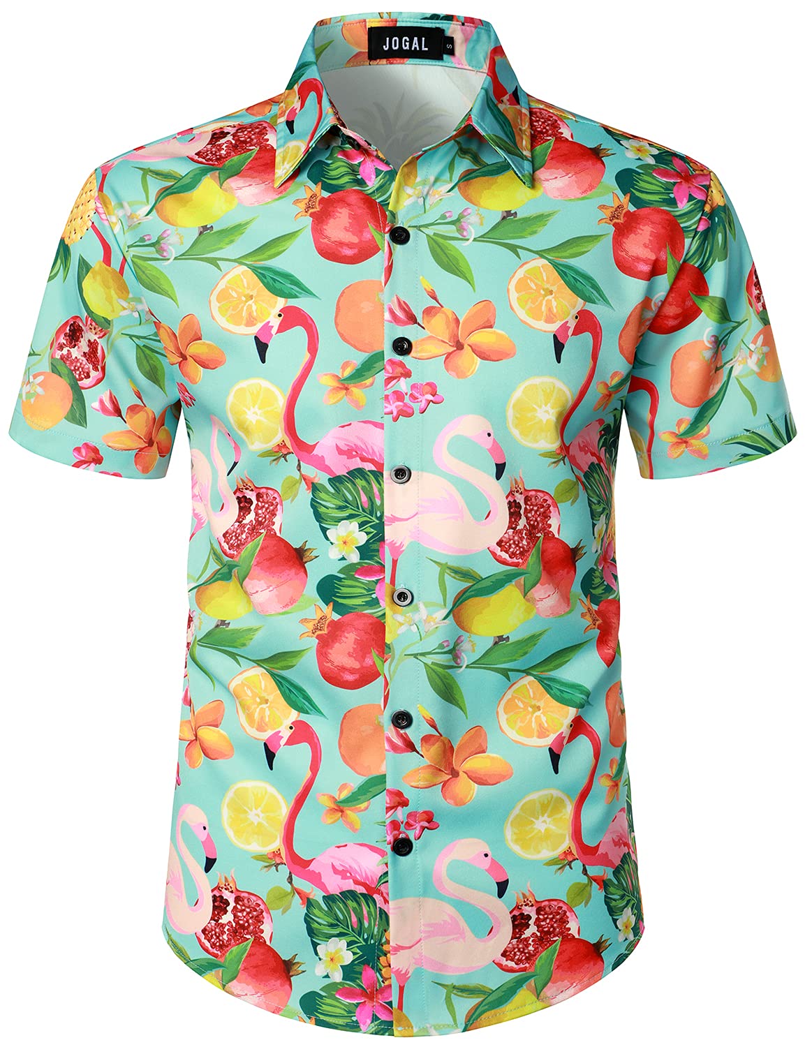 JOGAL Camicia hawaiana da uomo con fenicottero, a maniche corte e pantaloni corti, set da spiaggia