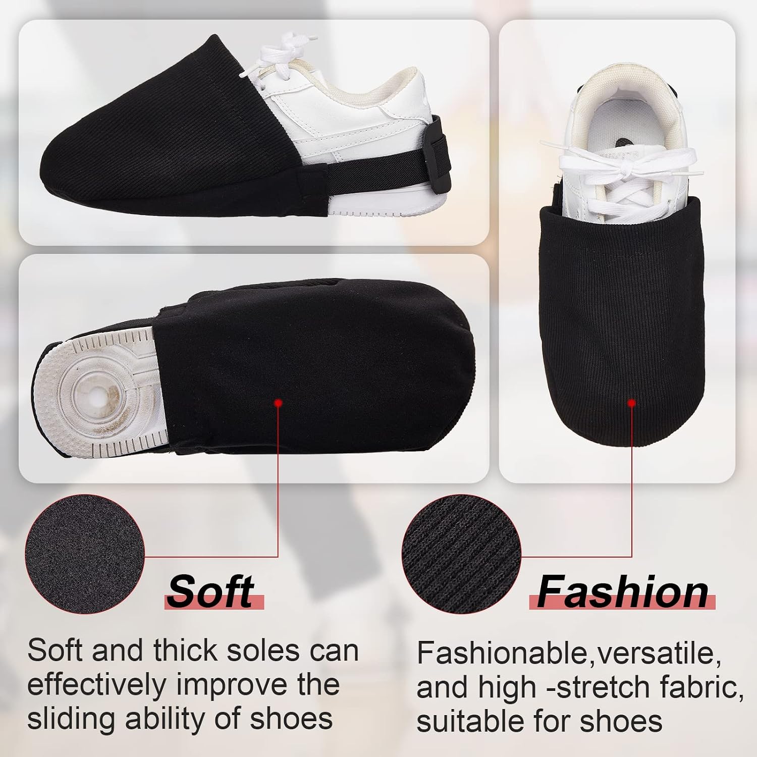Zhanmai 4 Pcs Bowling Shoe Slider Bowling Shoe Cover 2 Pairs of Adjustable Slide Covers with Elastic Band One Size Fits Most Bow-ling Shoes Men & Women