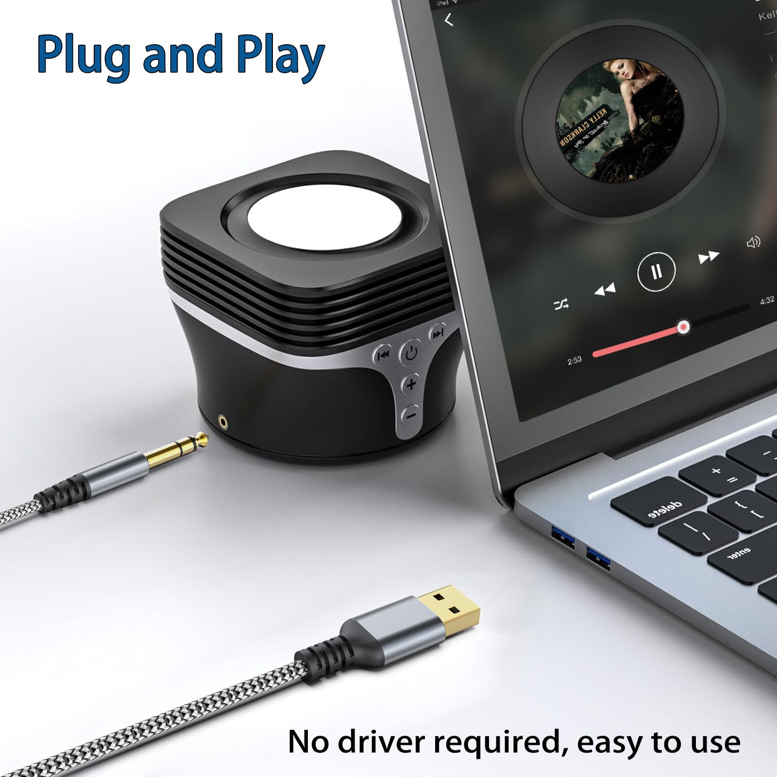 Cavo audio stereo da USB a TRS da 6,35 mm, 3 m da USB A a 6,35 mm maschio, adattatore audio per laptop, Windows, PC, amplificatore, altoparlante, cuffie, Nota: non applicabile a porte USB di
