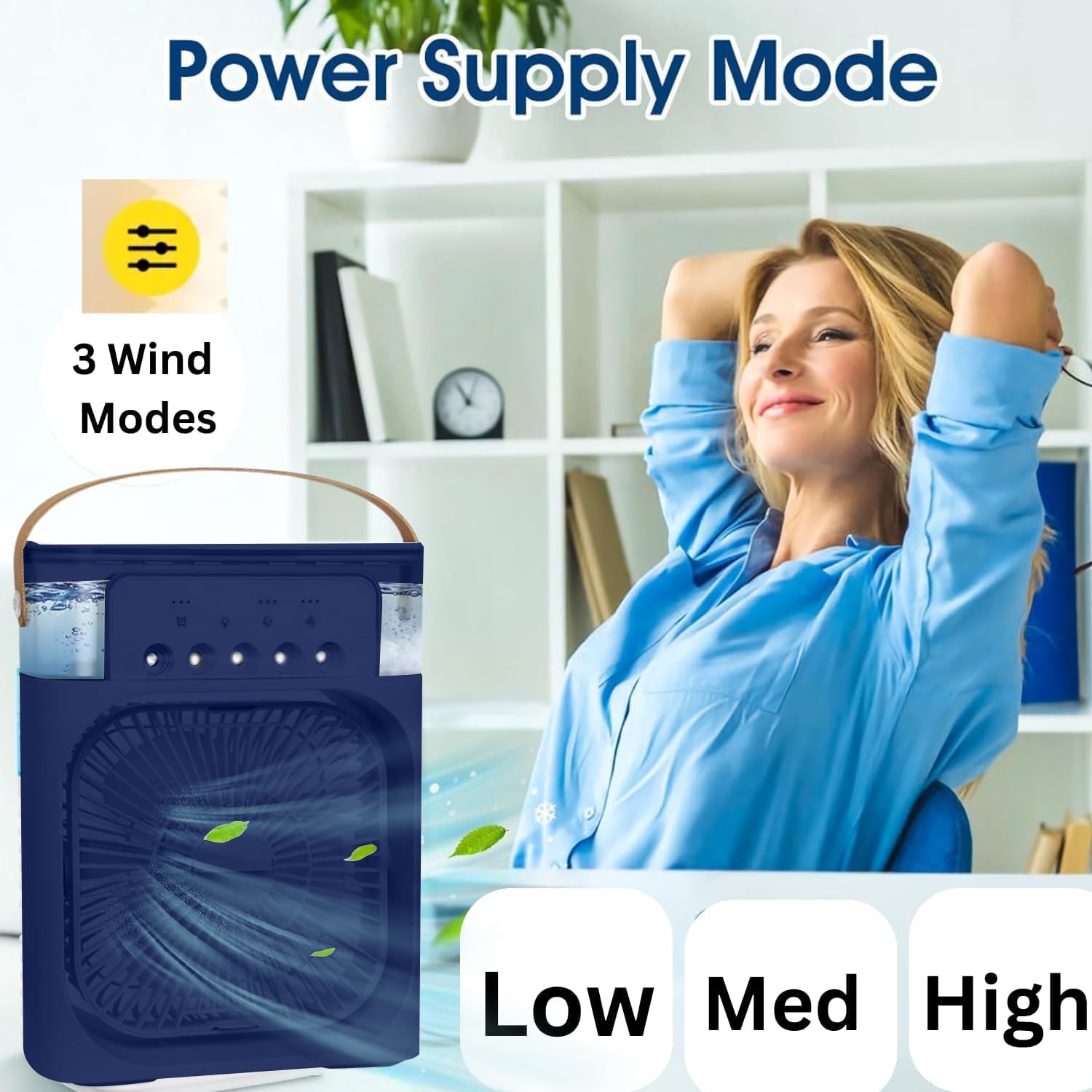 Ventilador portátil de aire acondicionado, enfriador de aire alimentado por USB, humidificador, enfriador de aire pequeño con 7 LED y 3 velocidades, ventilador de refrigeración ultrasilencioso para — view 6
