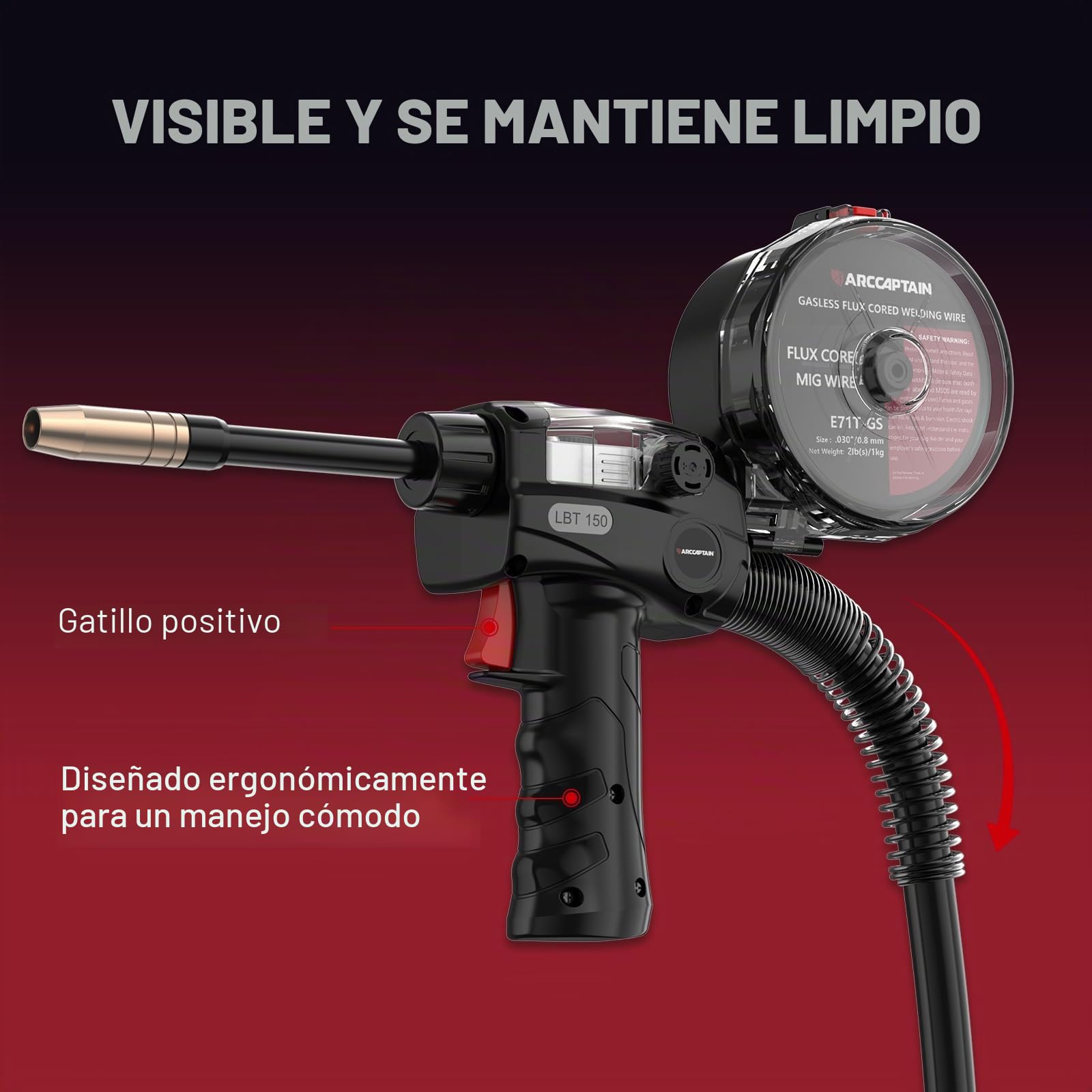 ARCCAPTAIN Spool Gun Para Soldadura de Aluminio, Conexión Euro, 3 m (10 ft), Compatible con ARCCAPTAIN MIG200