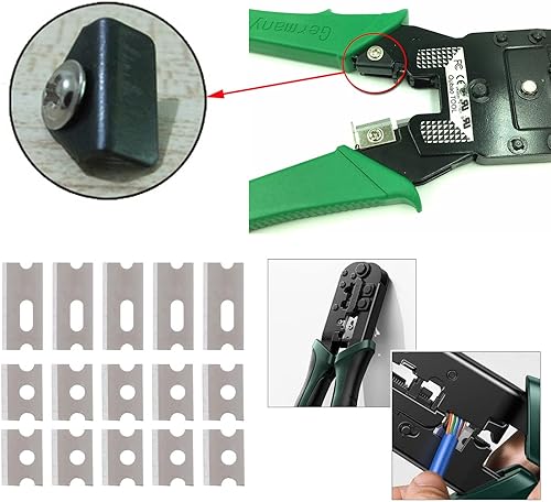 Miniatura 5 de Paquete de 16 cuchillas de crimpado Ethernet de repuesto con base de corte, piezas de cuchillas de crimpado RJ45, kit de herramientas de crimpado