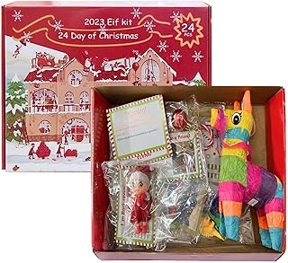 Elf Kit 24 Days Of Christmas 2023 | 2023 Elf Kit 24/12 Days Of Christmas | Elfs On The Shelf 24 Day Kit | Christmas Elf Kit - Elf Props - Elf Accessories | Funny Elf Shelf Kit For Countdown Gift