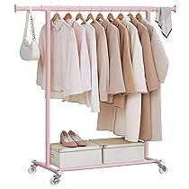 SONGMICS Stand Appendiabiti con Ruote, Attaccapanni Estensibile per Carichi Pesanti, Portata Totale 100 kg, 45 x (92-132) x 161,5 cm, Facile da Montare e Spostare, Rosa Pastello HSR013R01
