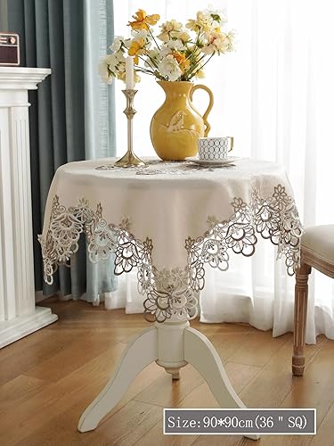 Miniatura 3 de QWINEE 1Pc Flower Embroidered Tablecloth,Rectangular European Style Polyester Multifunctional Decorative Table Cover for Dining Table,