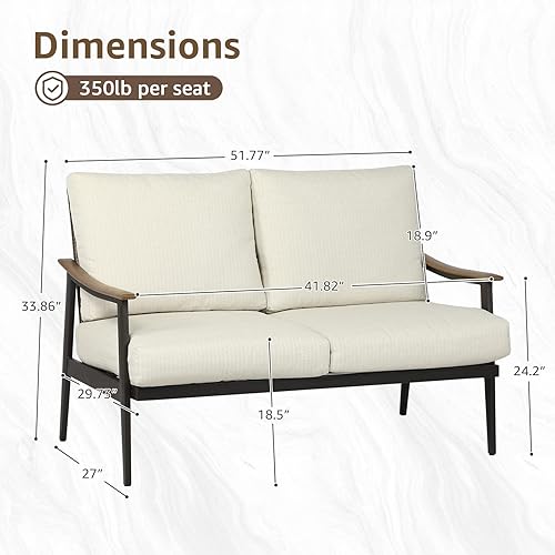 Miniatura 2 de NATURAL EXPRESSIONS Sofá biplaza de patio, muebles de exterior, silla de metal con respaldo de mimbre y cojín de 6 pulgadas para interiores, porche