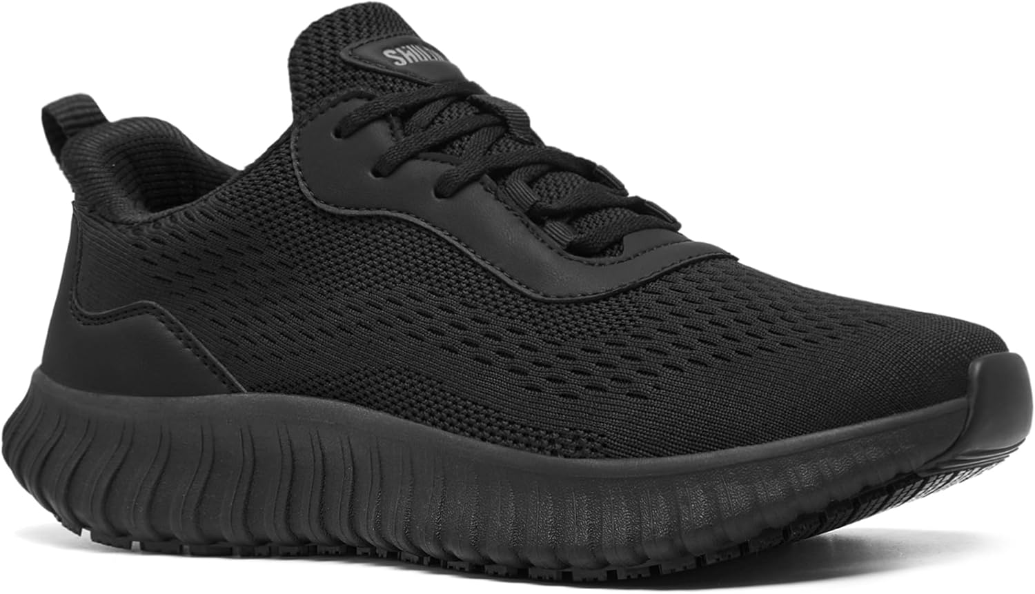 SHULOOK Non Slip Work Shoes for Men Slip Resistant Food Service Kitchen Chef Restaurant Nurse Work Sneakers Lace Up Mesh Comfortable & Casual Walking Shoes Black 12 Black image 6 of 6 B0GDQ8BWLN