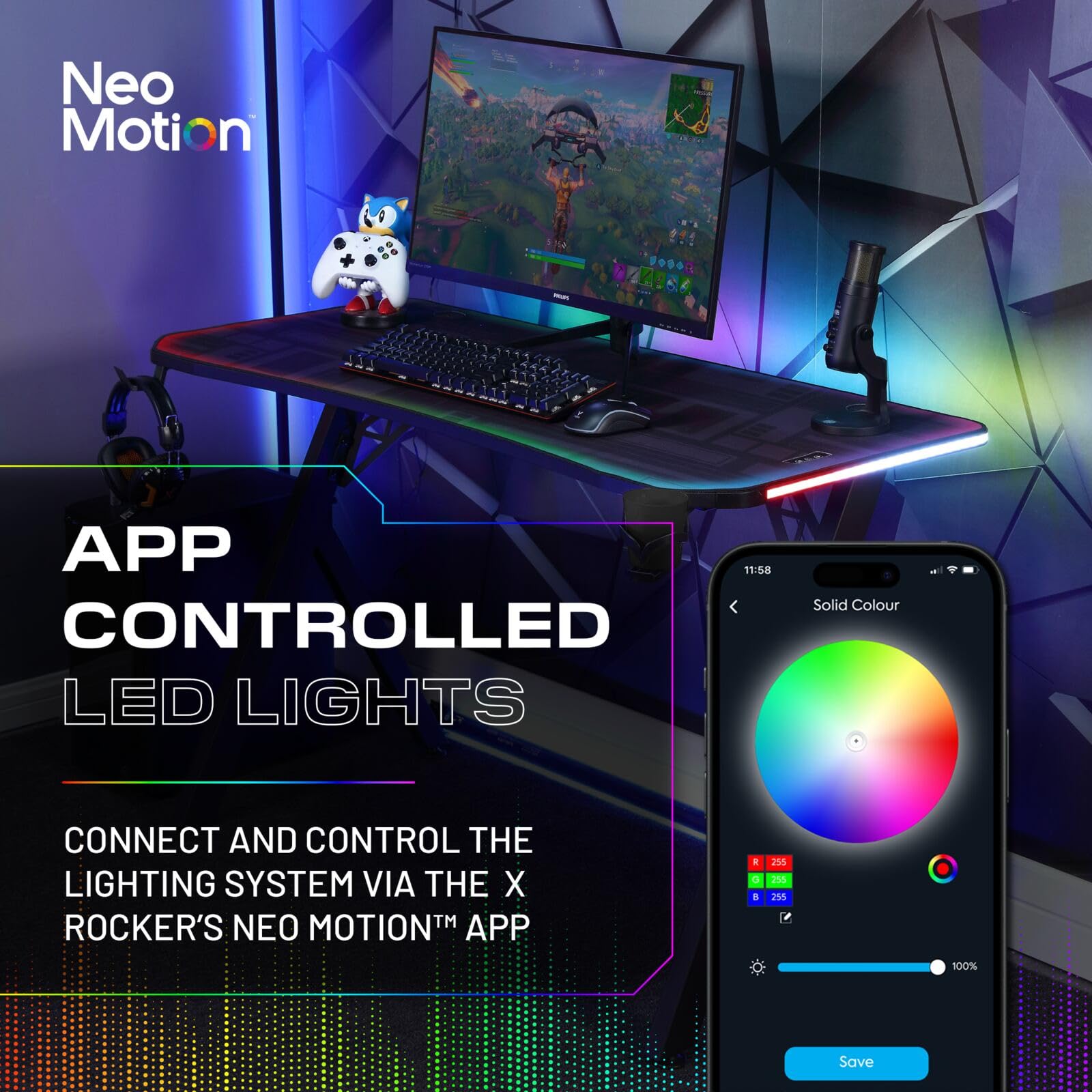 X Rocker Lumio RGB - Gaming Schreibtisch mit Beleuchtung & App-Steuerung (Compact)