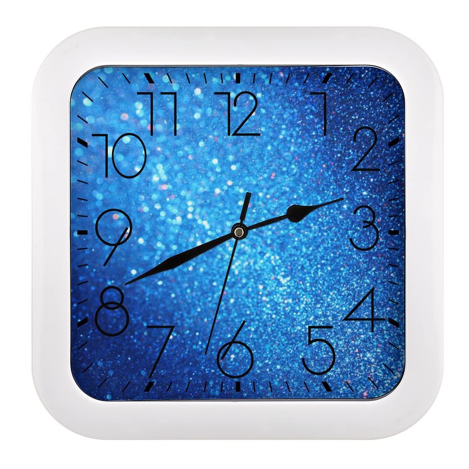 Horloge murale carrée bleue paillettes grands chiffres salon chambre