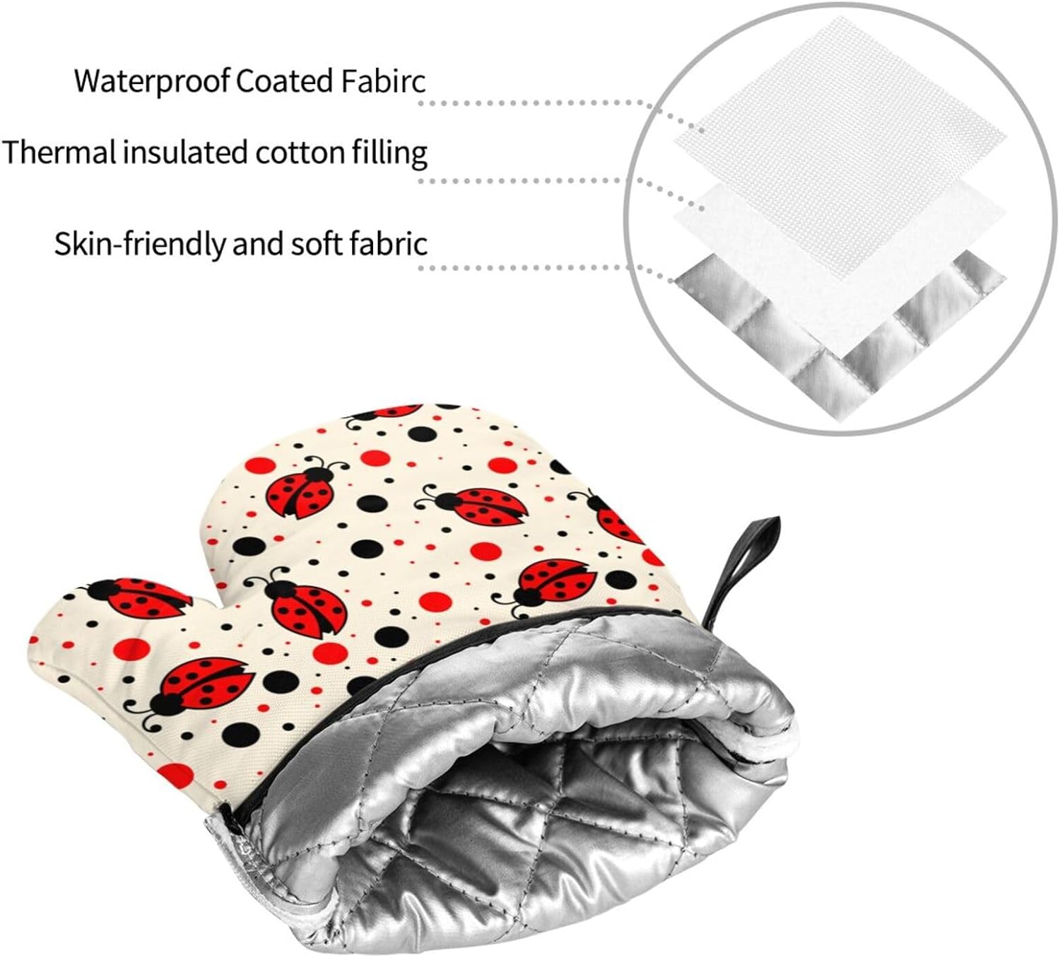 Ladybugs Oven Mitts and Pot Holders 4 Pcs Set Oven Gloves and Potholders for Cooking Microwave BBQ Baking Grilling