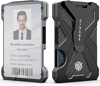 Minimalist Wallet for Men- Slim Aluminum Metal Money Clip Wallet with Clear ID Card Holder, Carbon Fiber Wallet, RFID Blocking,Holds up 15 Cards with Cash Clip,Ultra-Thin Tactical Wallet-Black