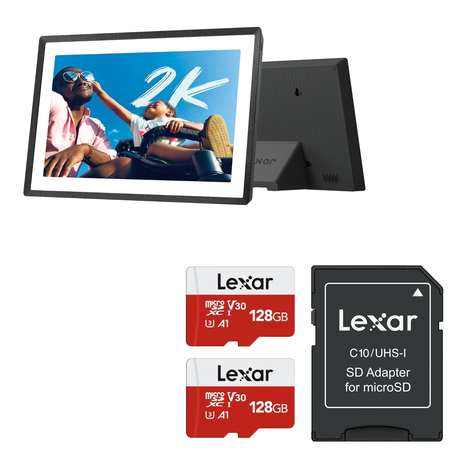 Lexar E-Series 128GB Micro SD Card 2 Pack and pexar 2K 11-inch Digital Picture Frame