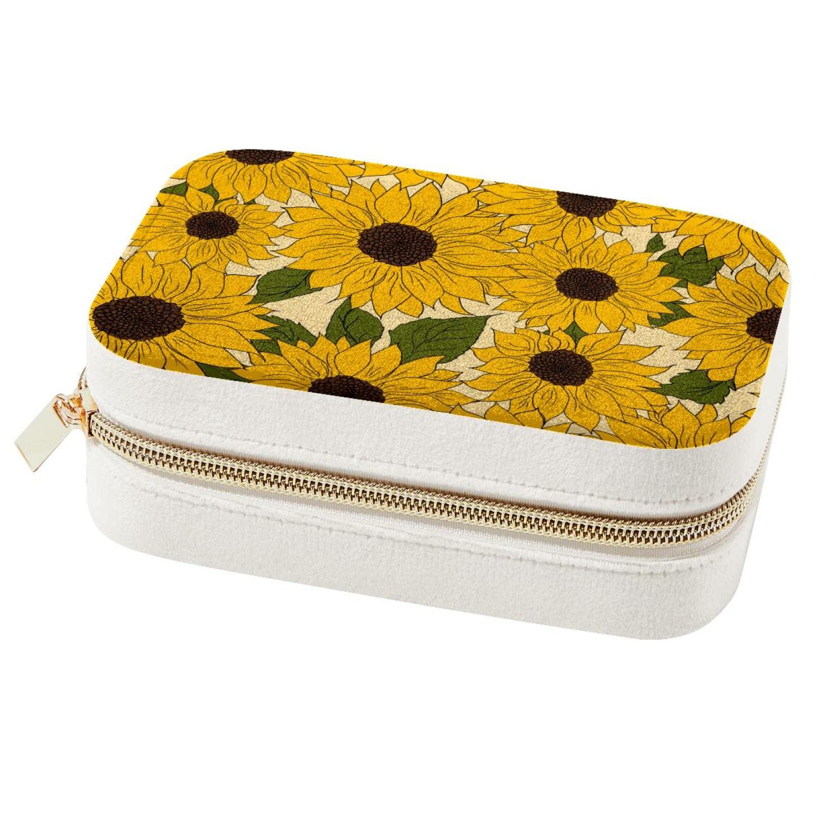Boîte à bijoux portable tournesol jaune pour voyage et bagues